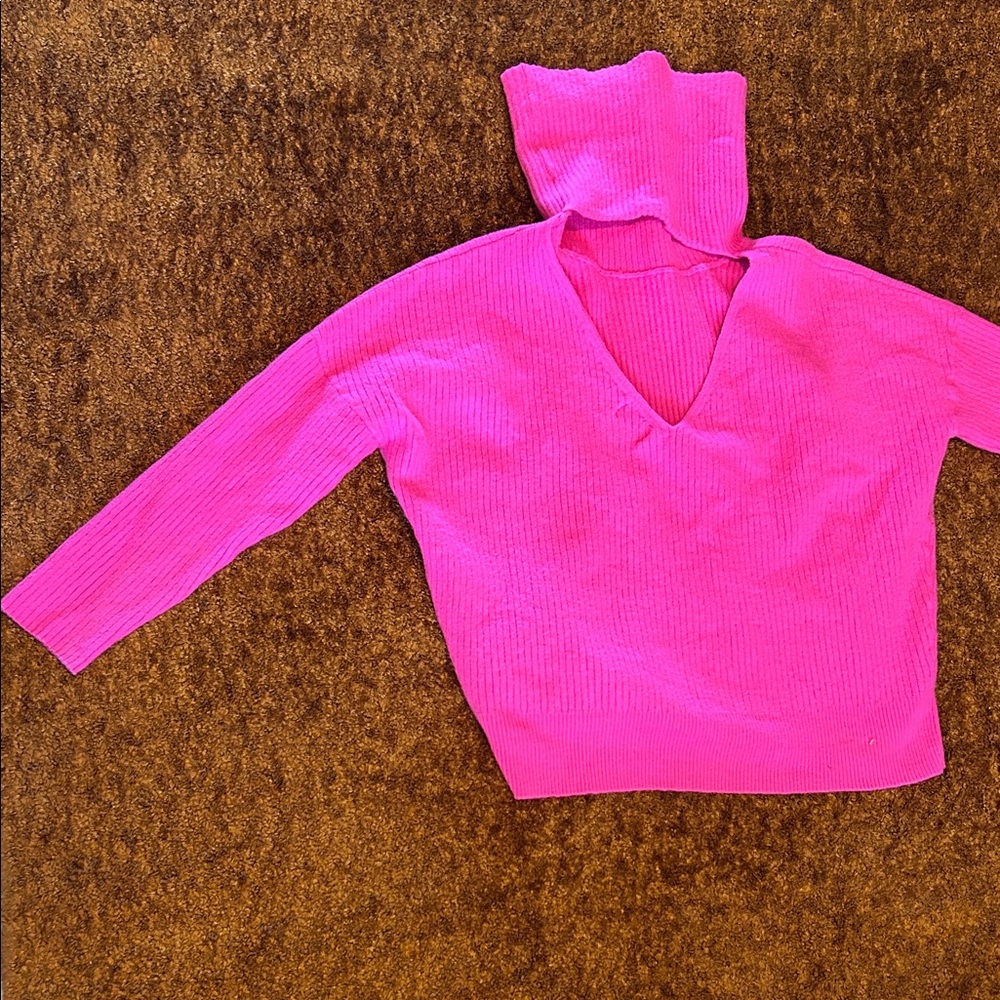 Anthropologie Bright Pink Turtleneck Sweater - Picture 5 of 6